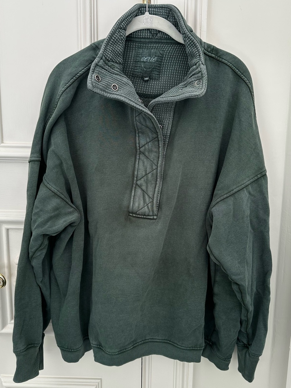 Aerie Dark Green Snap-Front Pullover Top - Picture 4 of 5